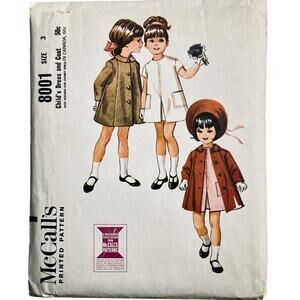 McCall's 8001 Vintage Sewing Pattern Child's/Girls Dress and Coat Size 3 Uncut